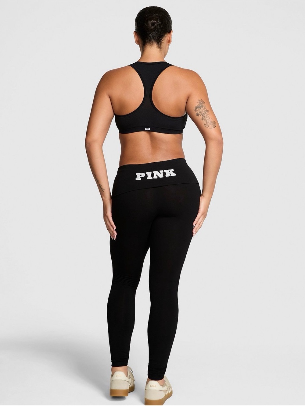 NWT Victoria’s Secret PINK Foldover Leggings Black Silver Glitter Logo Medium
